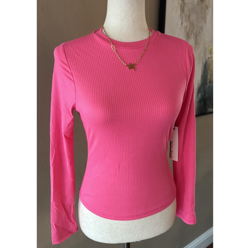 Women's Ribbed Long-Sleeve Top - Hot Pink